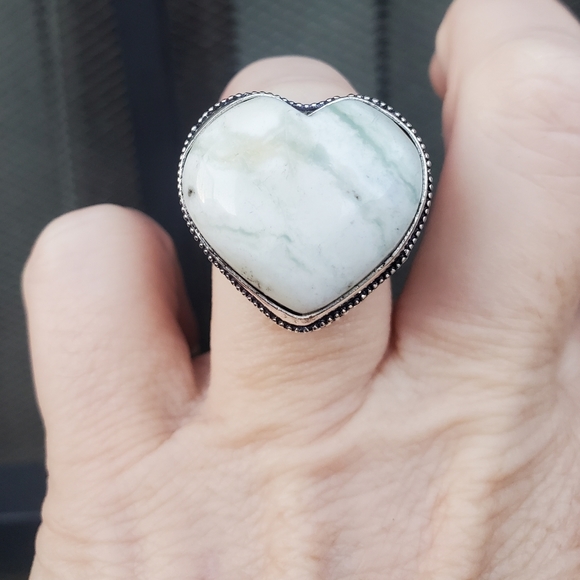 New Heart Shaped Tree Agate 925 Silver Ring. - Picture 9 of 16